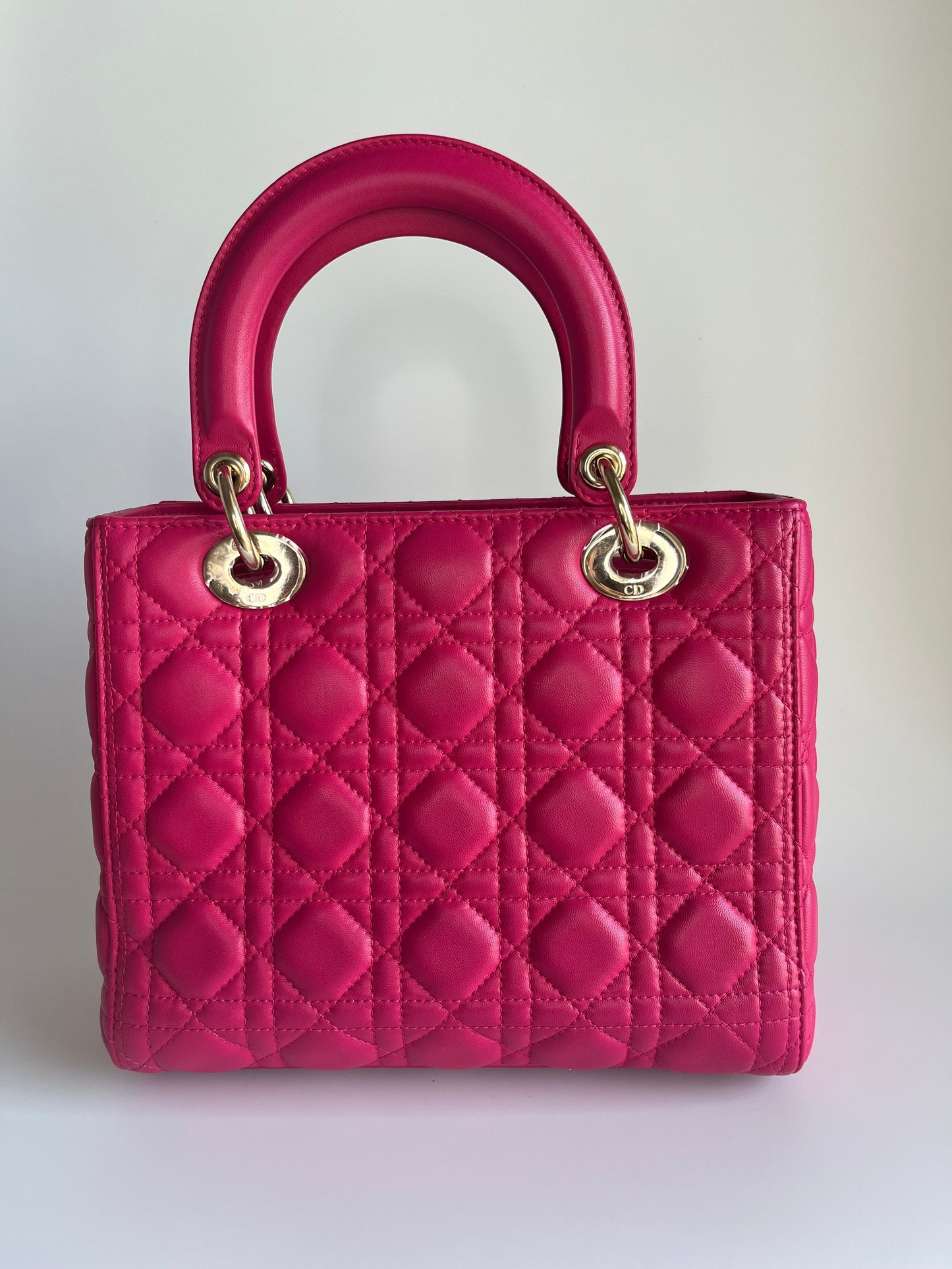 Lady Dior Hot Pink Fuchsia Cannage Leather Medium