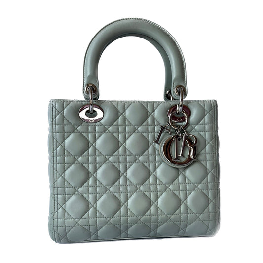 Lady Dior Medium Mint Cannage Lambskin Leather with silver hardware and strap