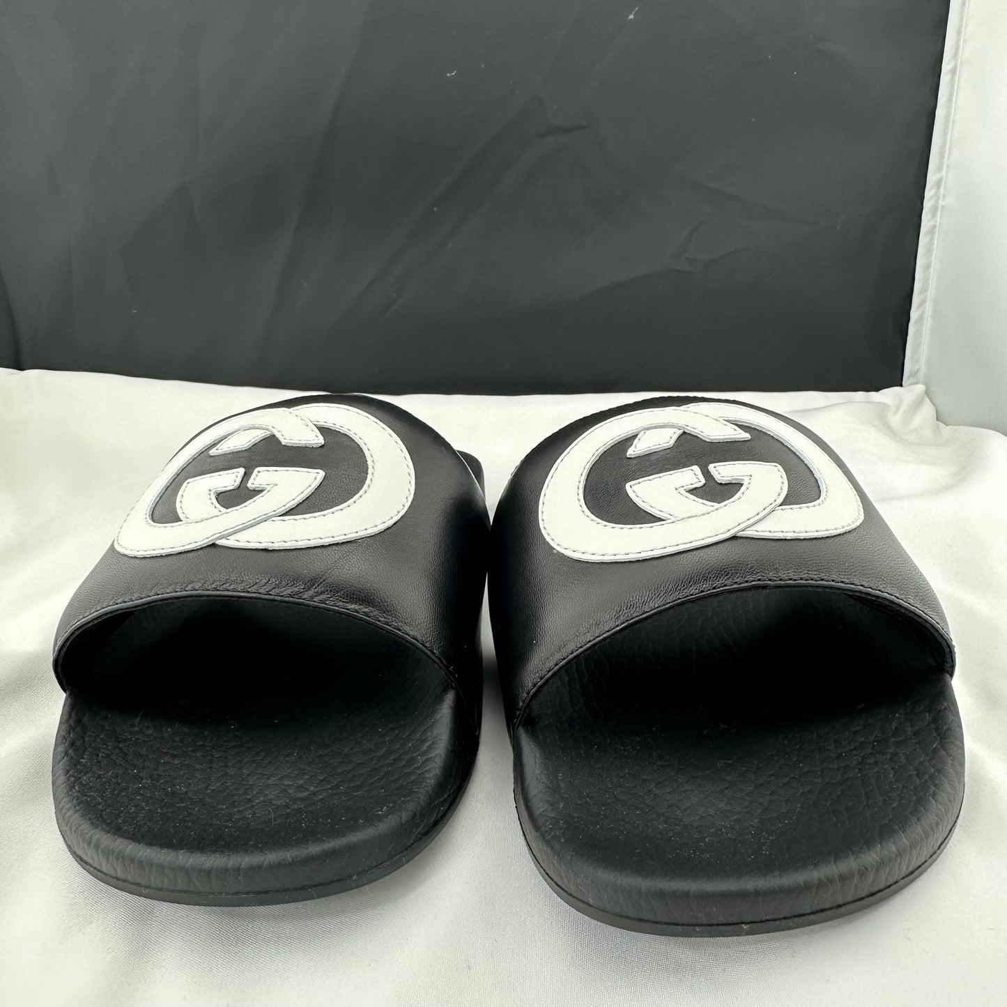 Gucci Women's Black Slides with White Interlocking GG