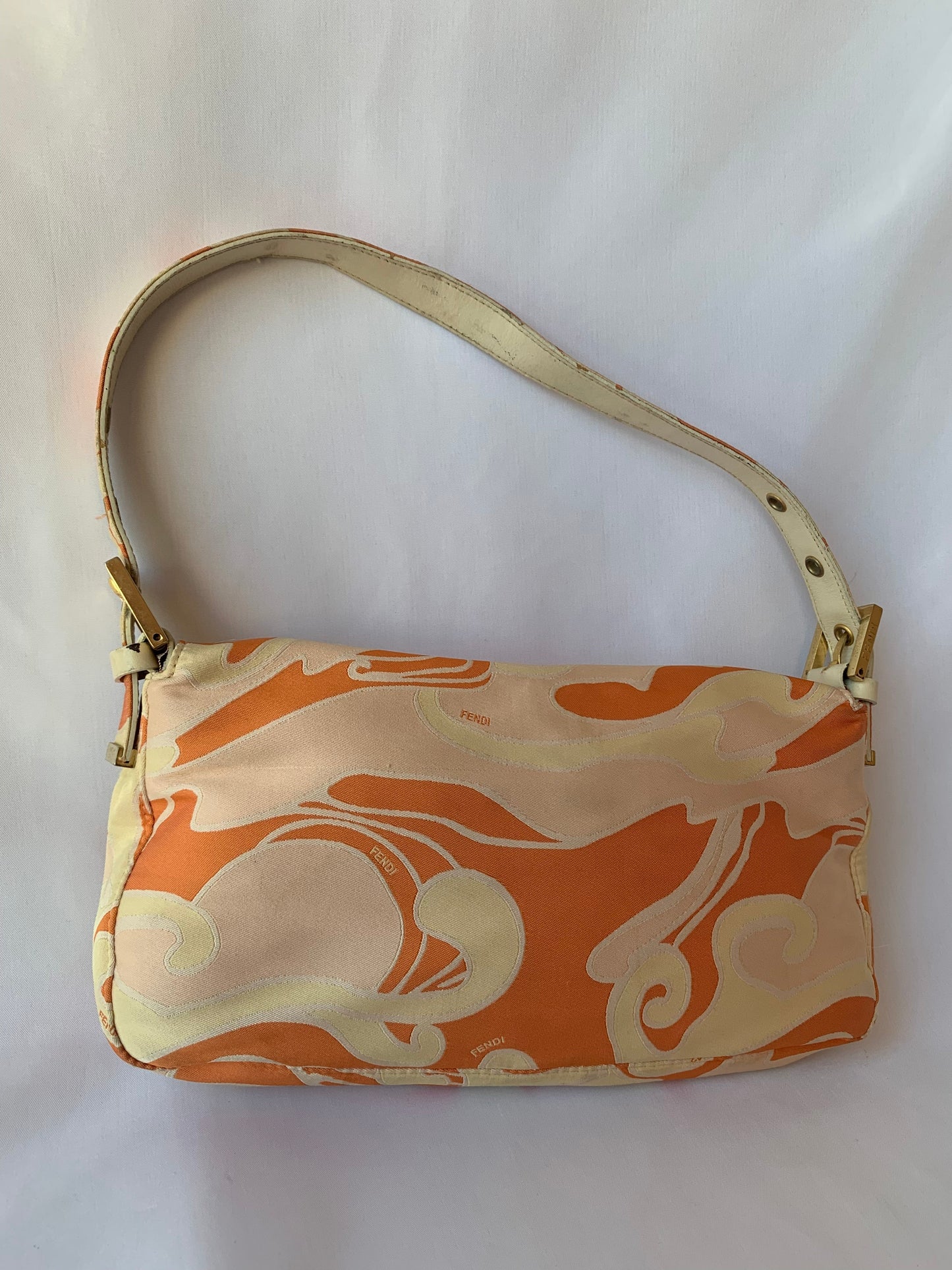 FENDI Baguette Orange Multicolor Silk with Psychedelic prints