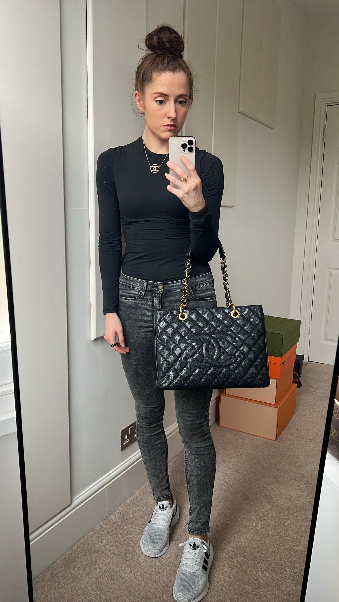 Chanel Black Caviar Grand Shopper Tote Gold Hardware
