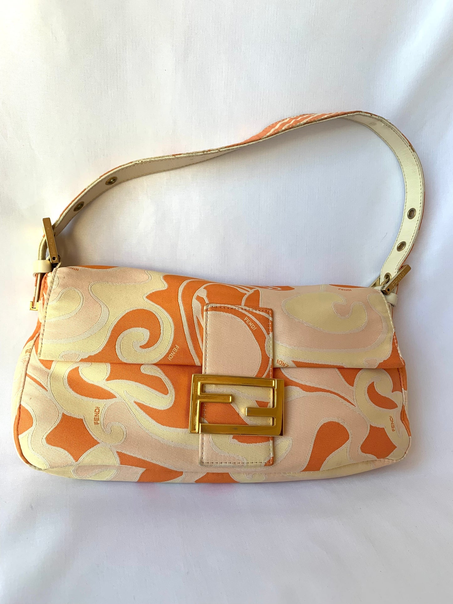 FENDI Baguette Orange Multicolor Silk with Psychedelic prints