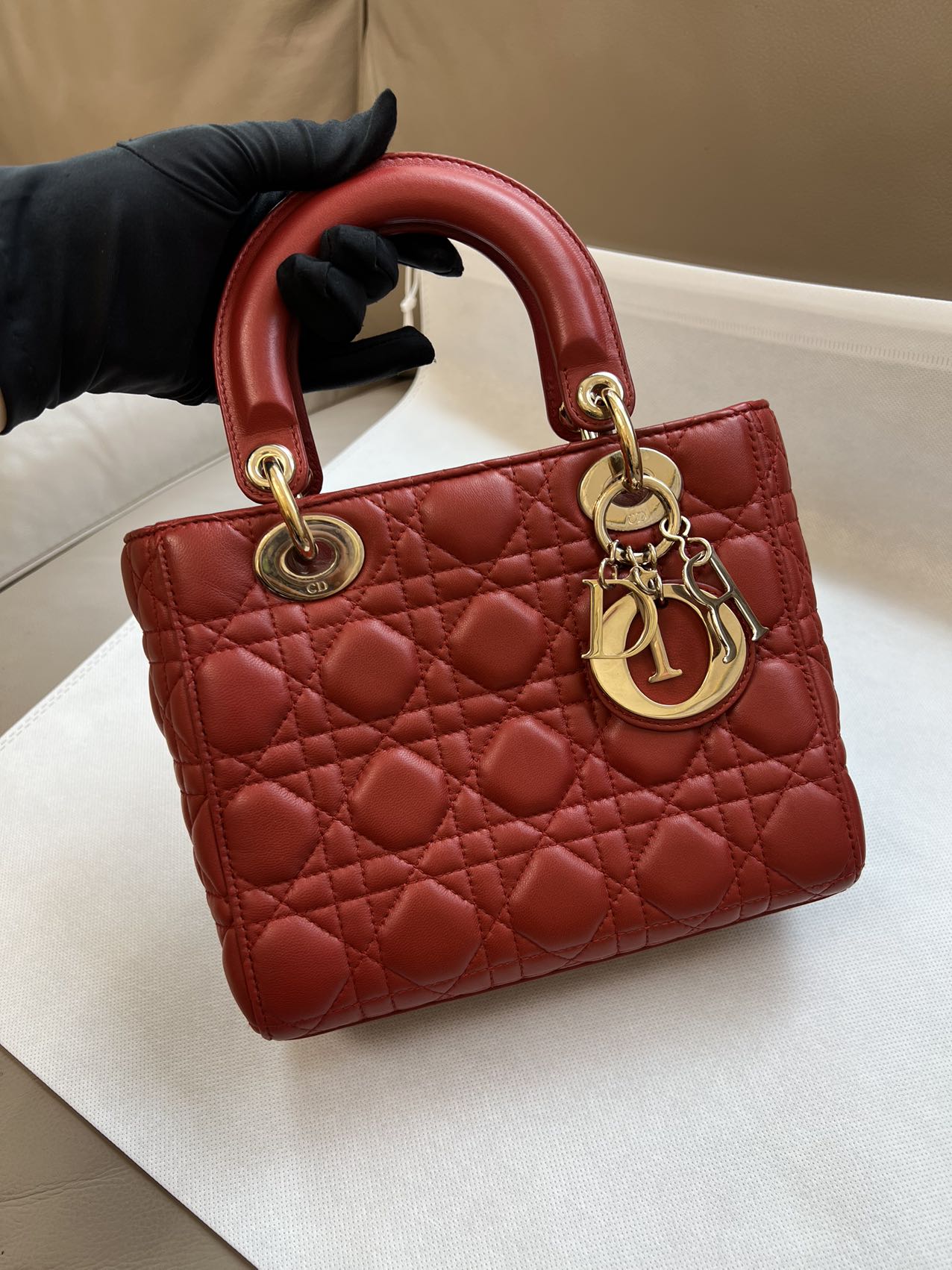 Lady Dior Small My Abcdior Red Lambskin Cannage Leather