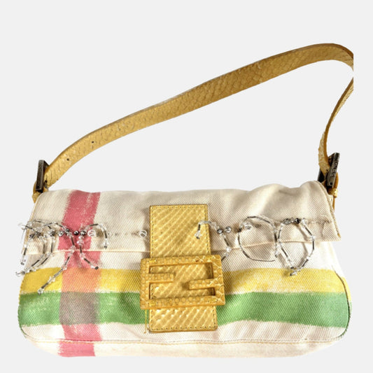 FENDI Baguette Cream canvas with Beads