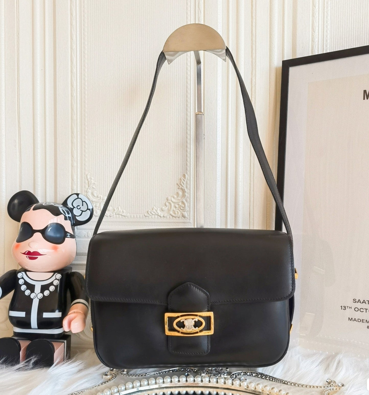 CELINE Crecy Classic Flap Black Box Leather crossbody bag