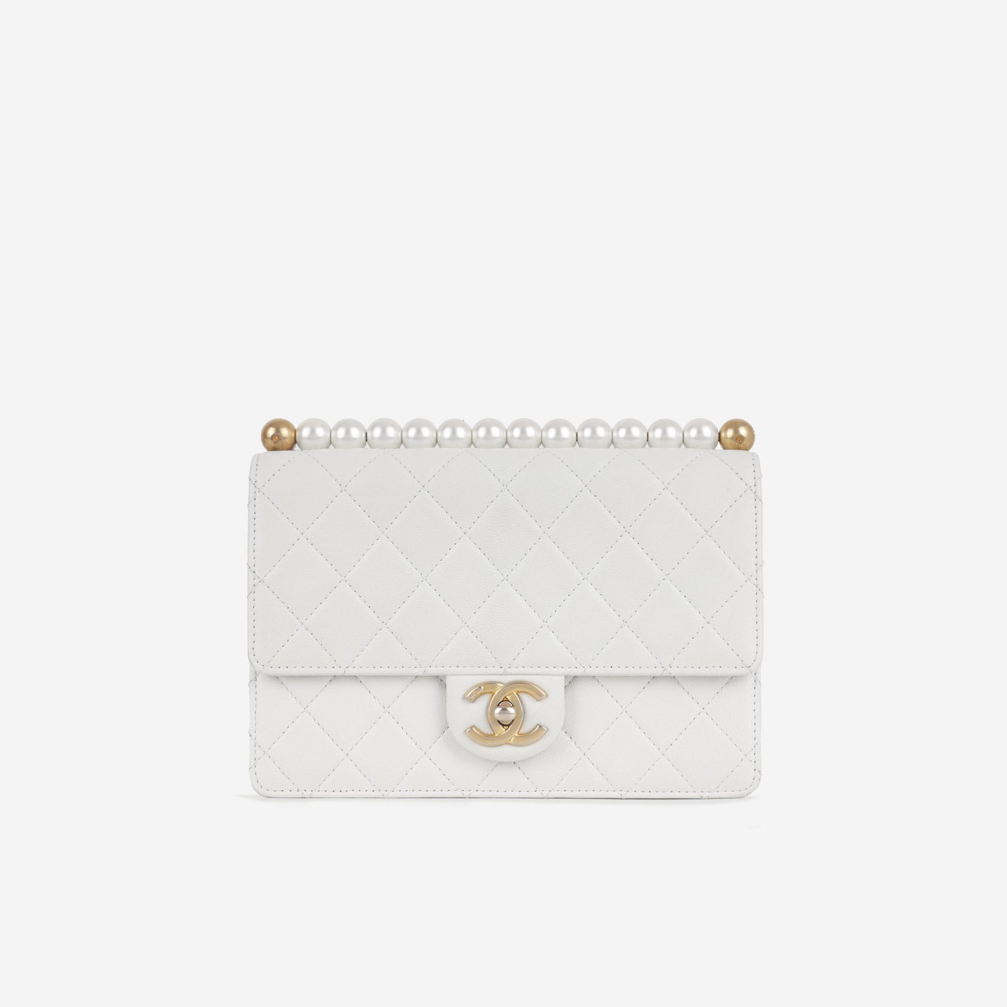 Chanel Medium Pearl Flap - White Calfskin | Gold Hardware