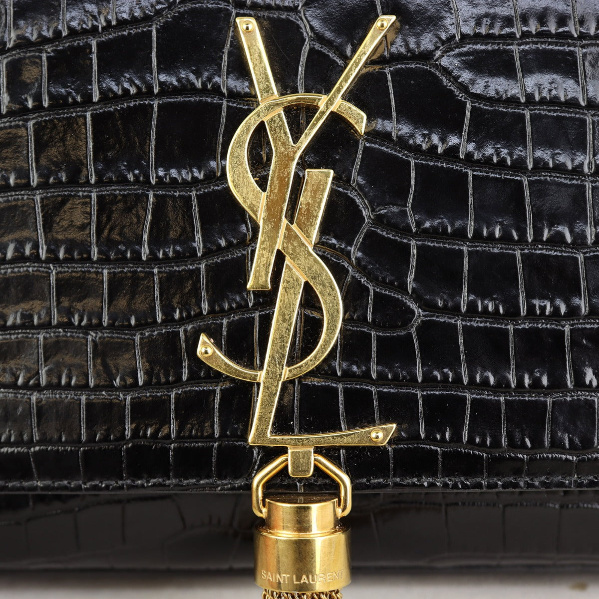 Saint Laurent Kate Tassel Chain Bag Small Croc Embossed