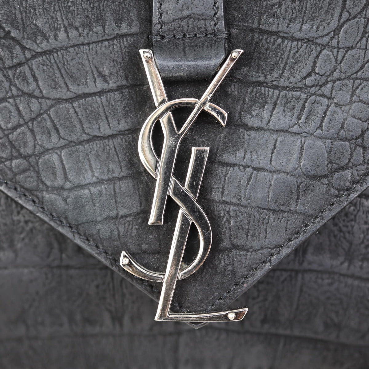 Saint Laurent College Medium Croc-Embossed Nubuck