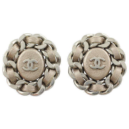 Chanel CC Leather Woven Chain Earrings