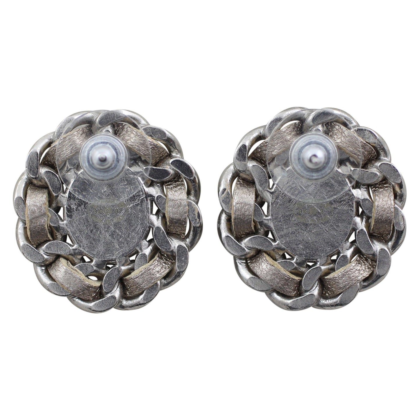 Chanel CC Leather Woven Chain Earrings