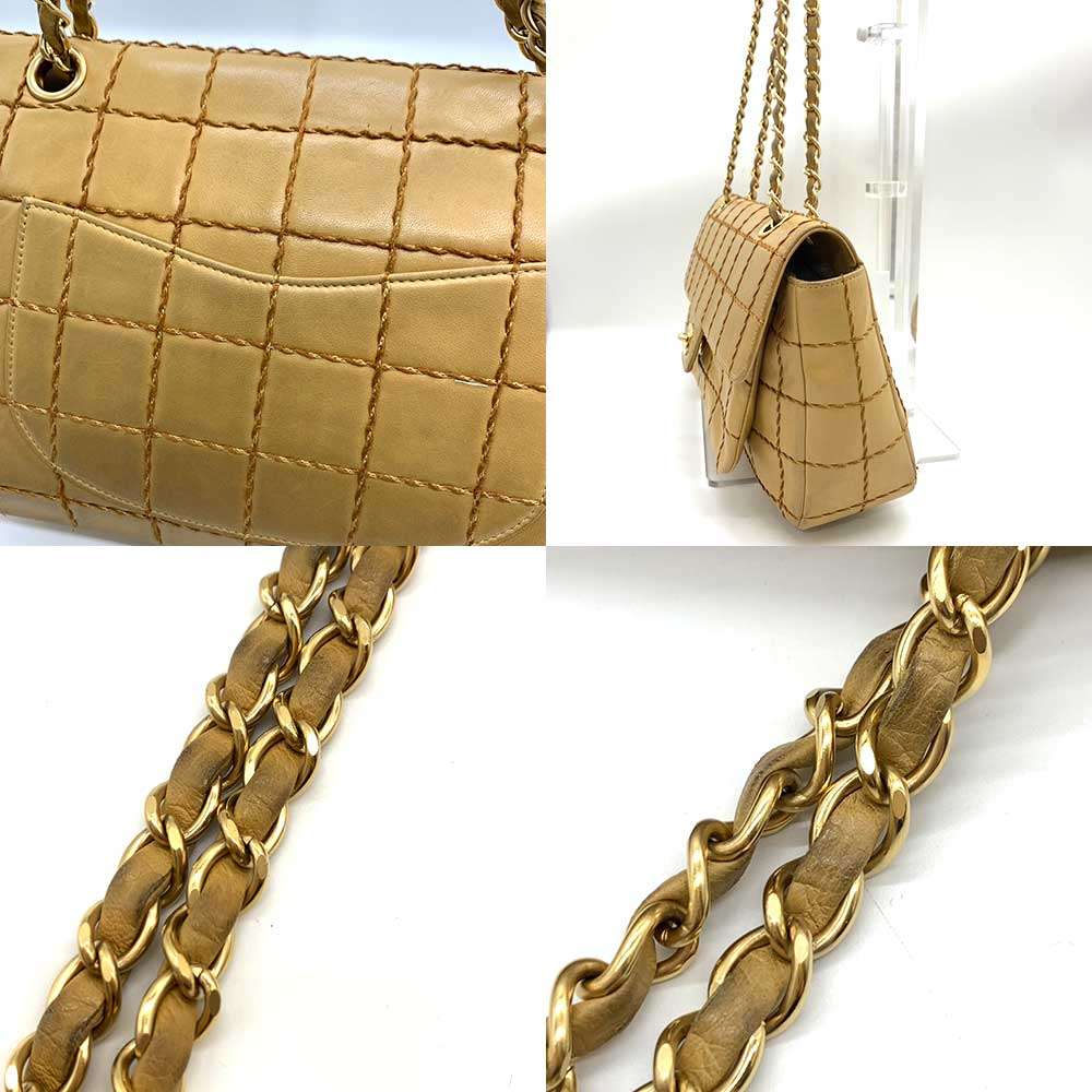 Chanel Lambskin Wild Stitch Chocolate Bar Chain Shoulder Bag Classic Flap