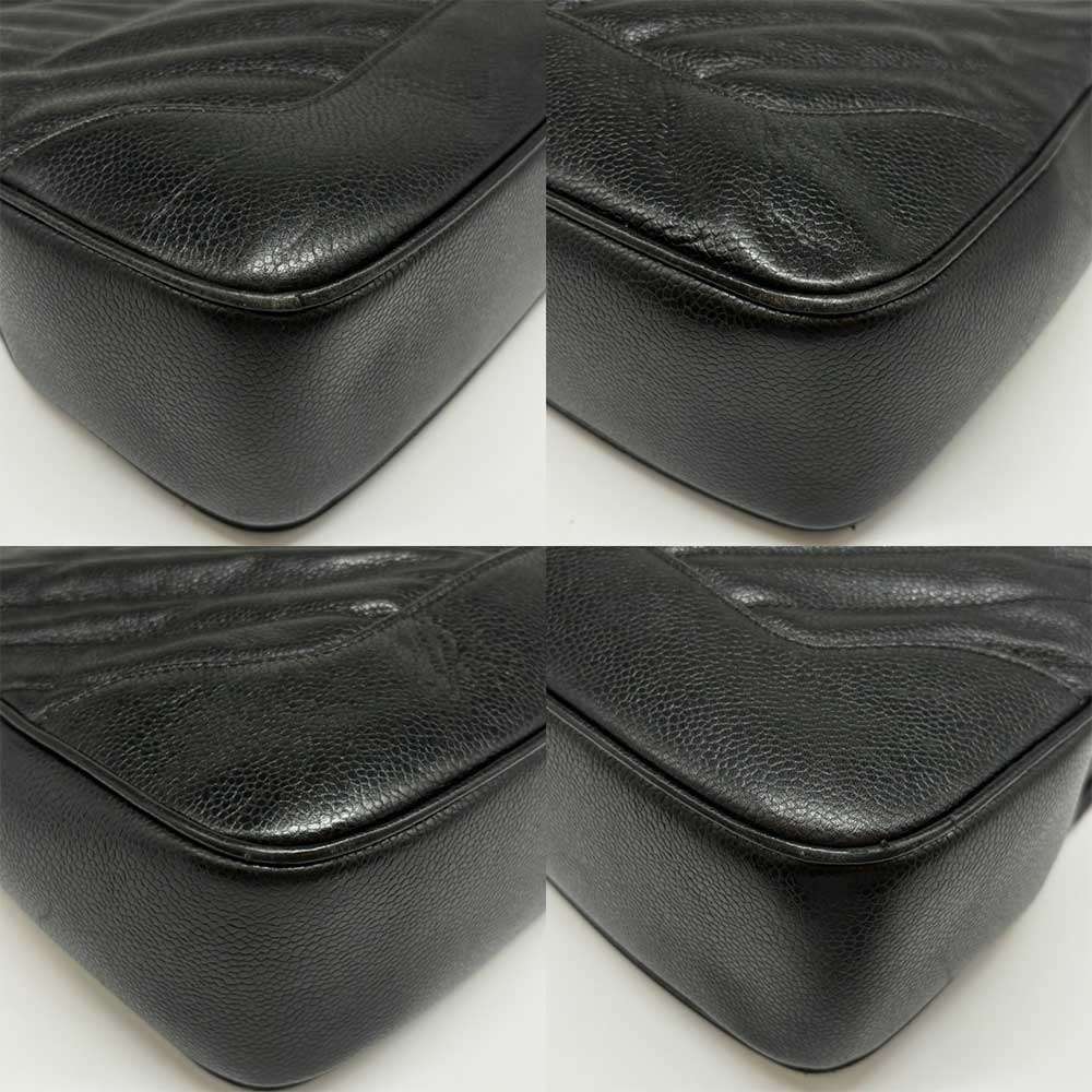 Chanel Caviar Skin Handbag Chevron V Stitch Black Leather Classic Flap