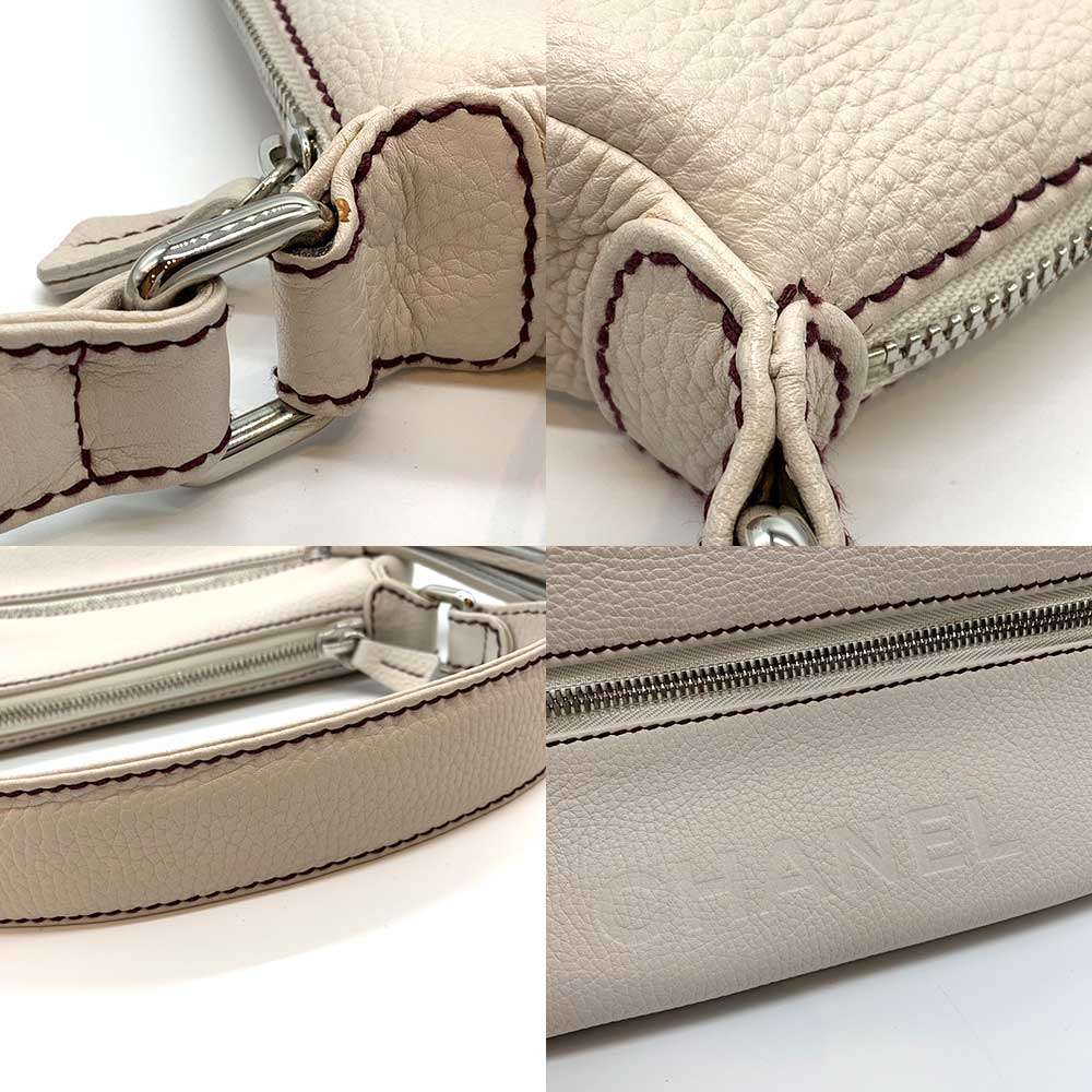 Chanel Leather Shoulder Bag White Silver Hardware Classic Flap