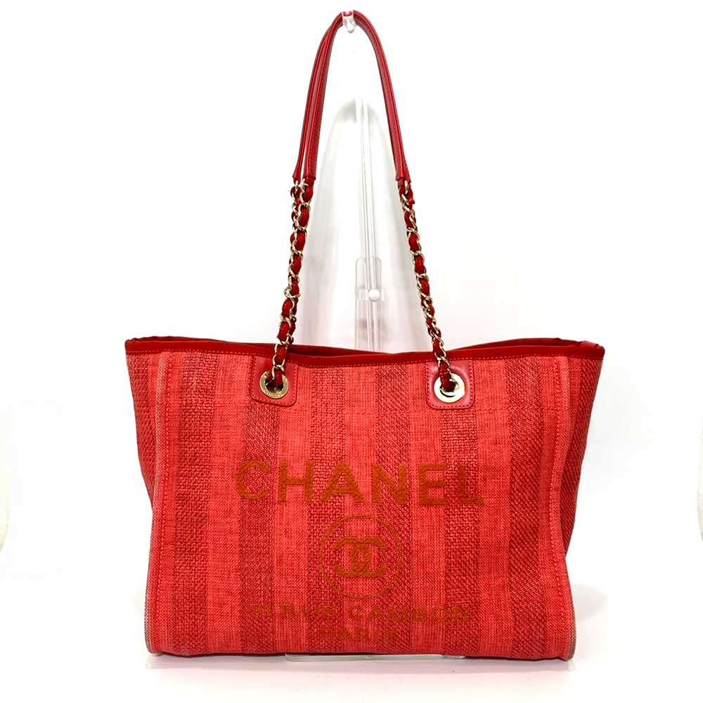 Chanel Deauville Medium Tote Bag Red Classic Flap