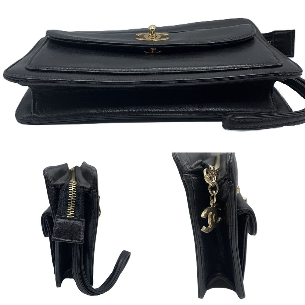 Chanel Leather Clutch Bag Black Classic Flap
