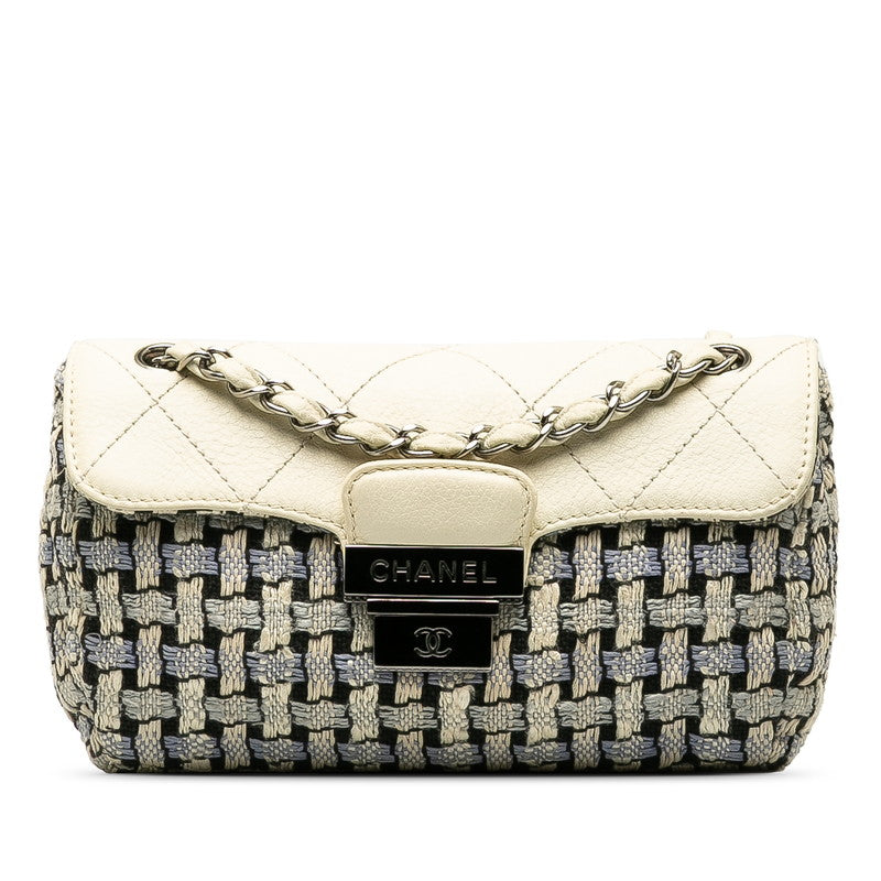 Chanel Wild Stitch Tweed Wool Leather Shoulder Bag Classic Flap
