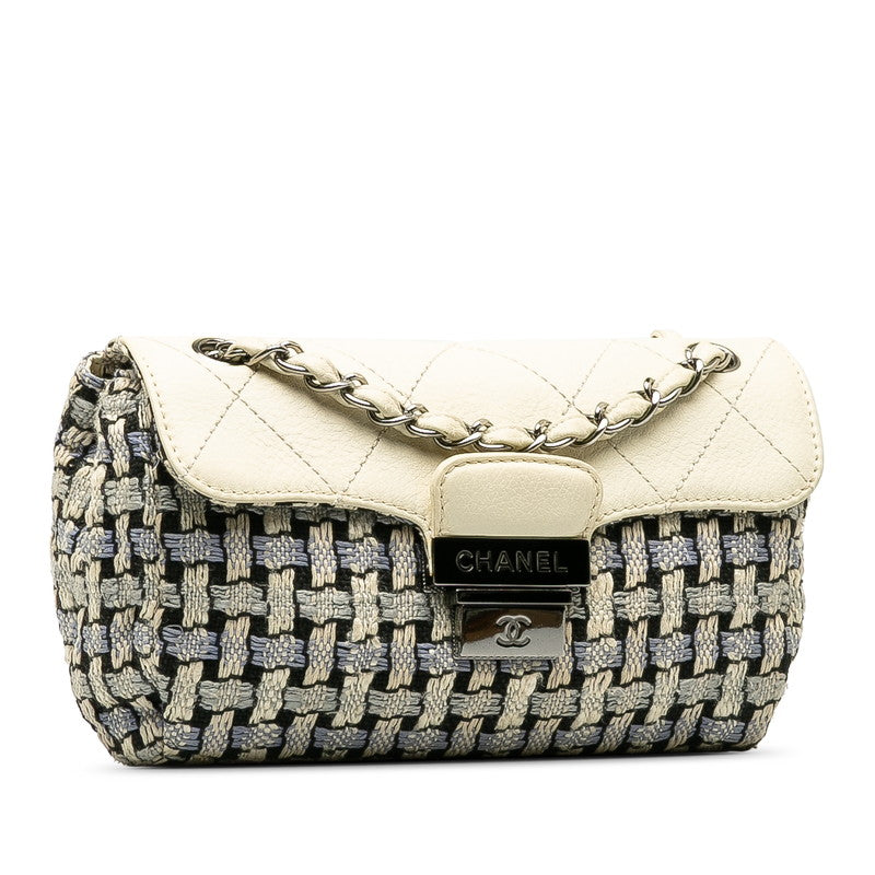 Chanel Wild Stitch Tweed Wool Leather Shoulder Bag Classic Flap
