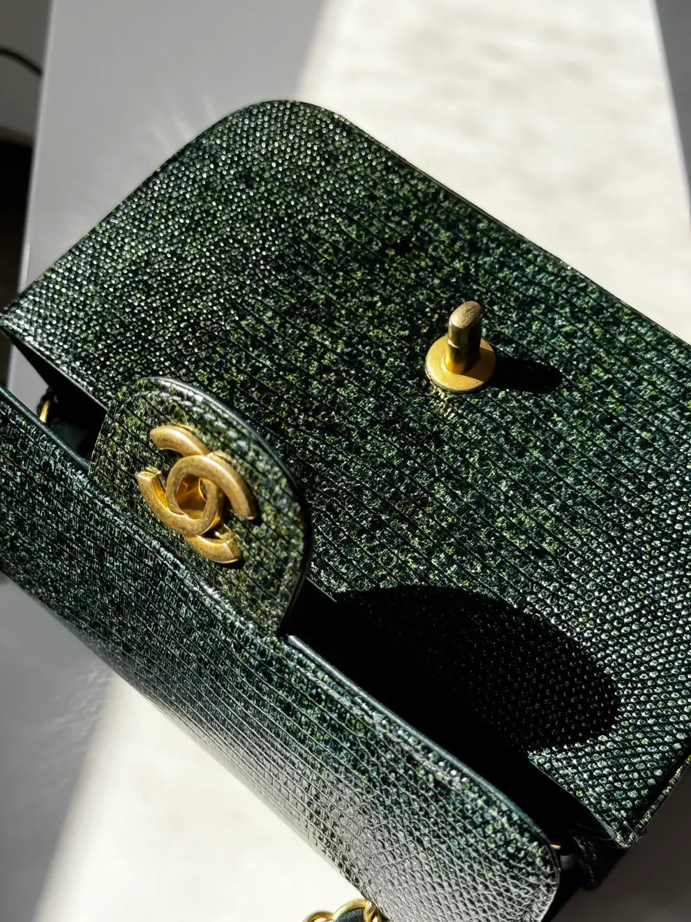 Chanel Mini Green Lizard Flap Bag