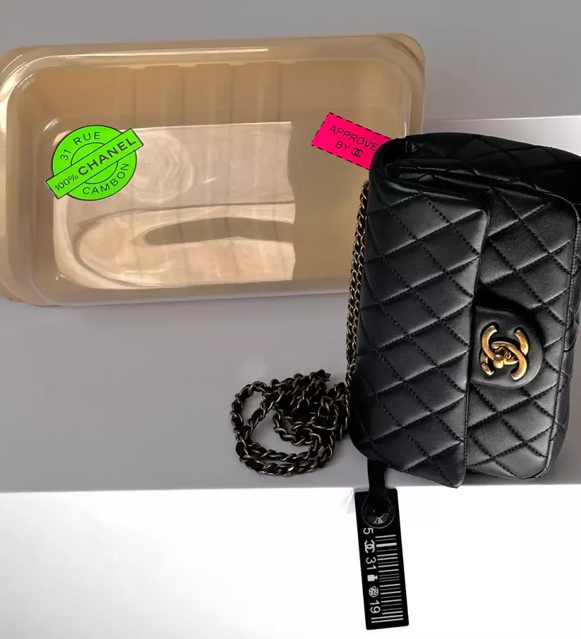Chanel 2014 Black Lambskin Minaudière Meat Package Flap Bag