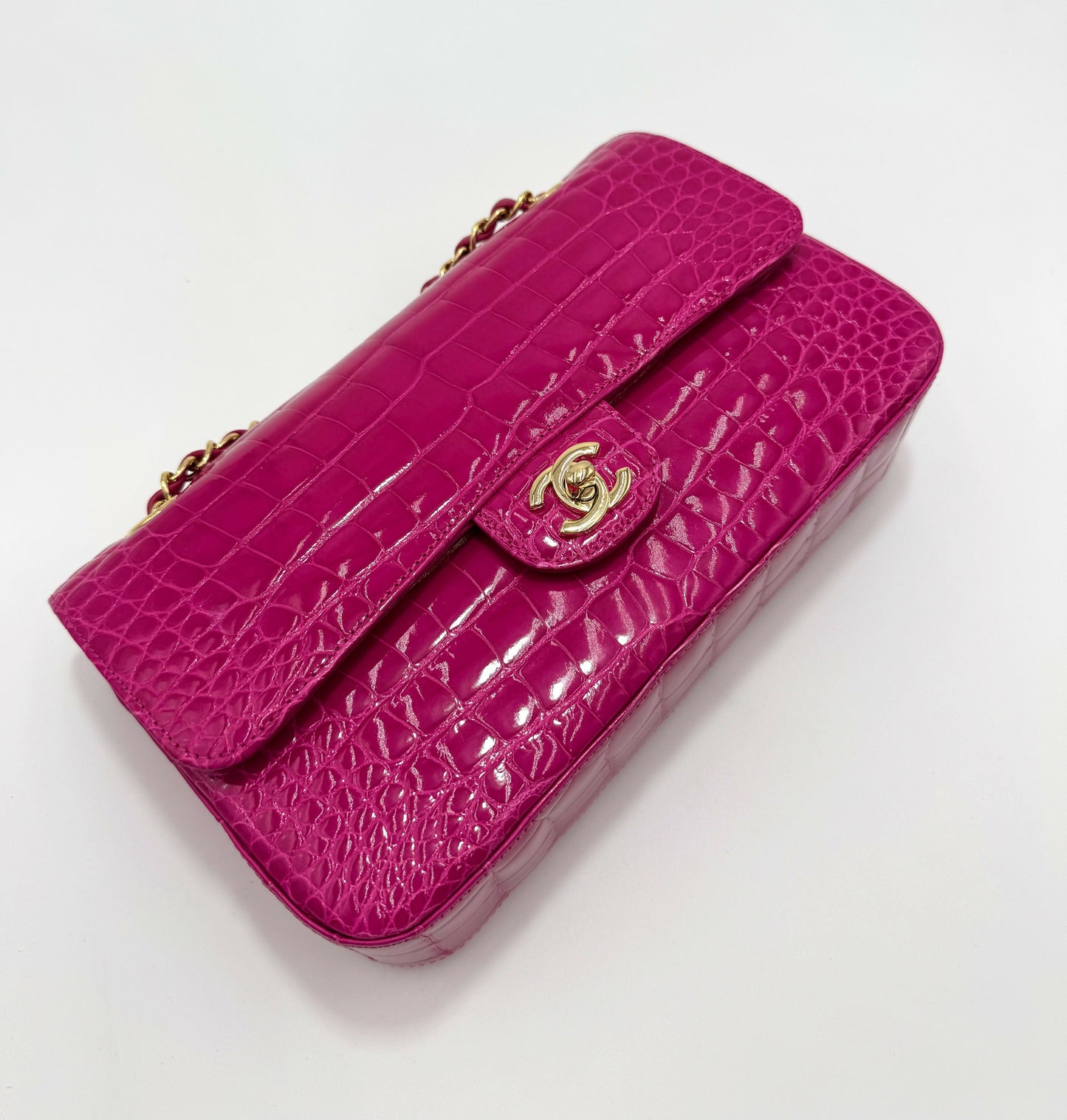 Chanel  Medium Pink Crocodile Flap Bag