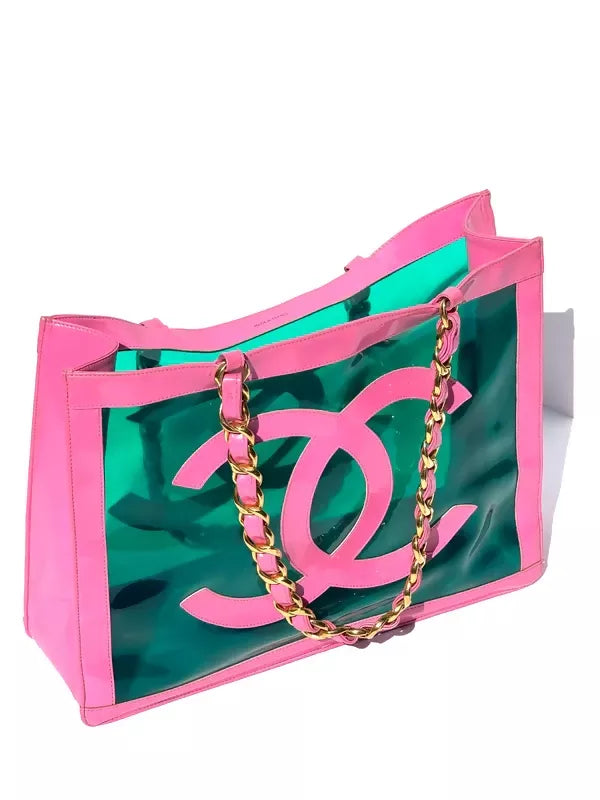 Chanel 1995  Barbie Pink Patent PVC Chunky Chain Tote Bag