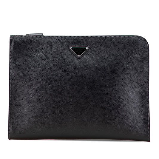 Prada Triangle Logo Plate Leather Clutch Bag