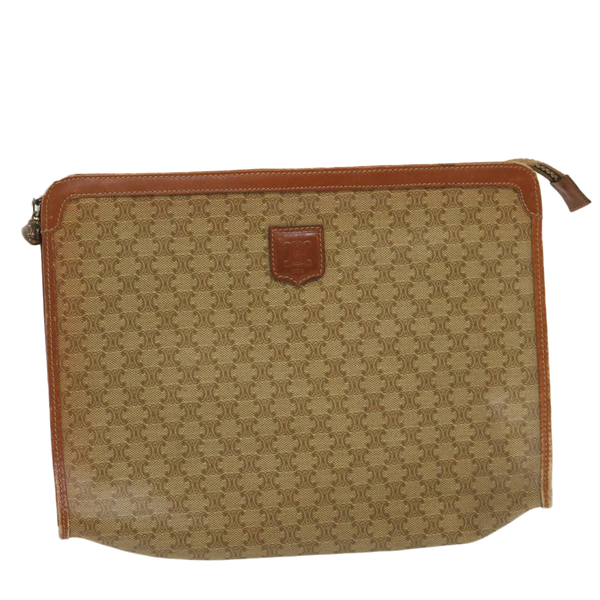 Luxury CELINE Macadam Pouch Clutch Bag PVC Leather Beige  jk1328