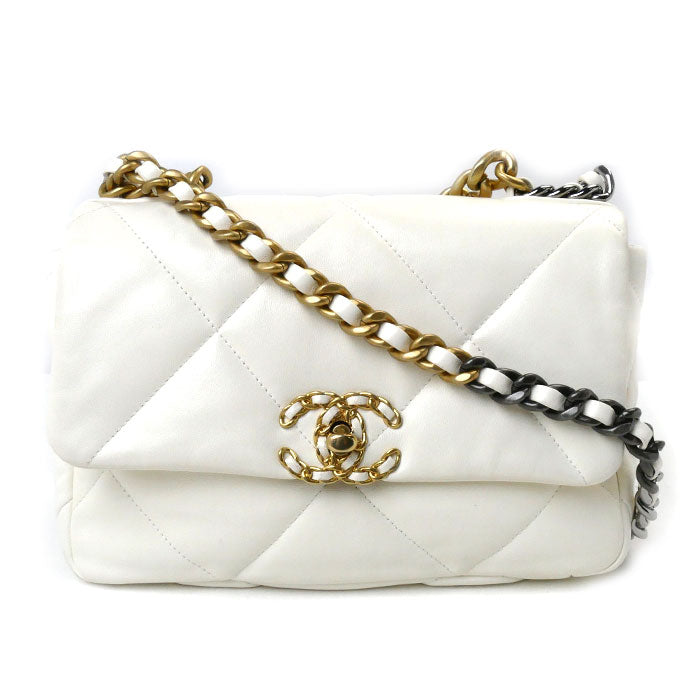 Chanel 19 Chain Shoulder Bag White Classic Flap