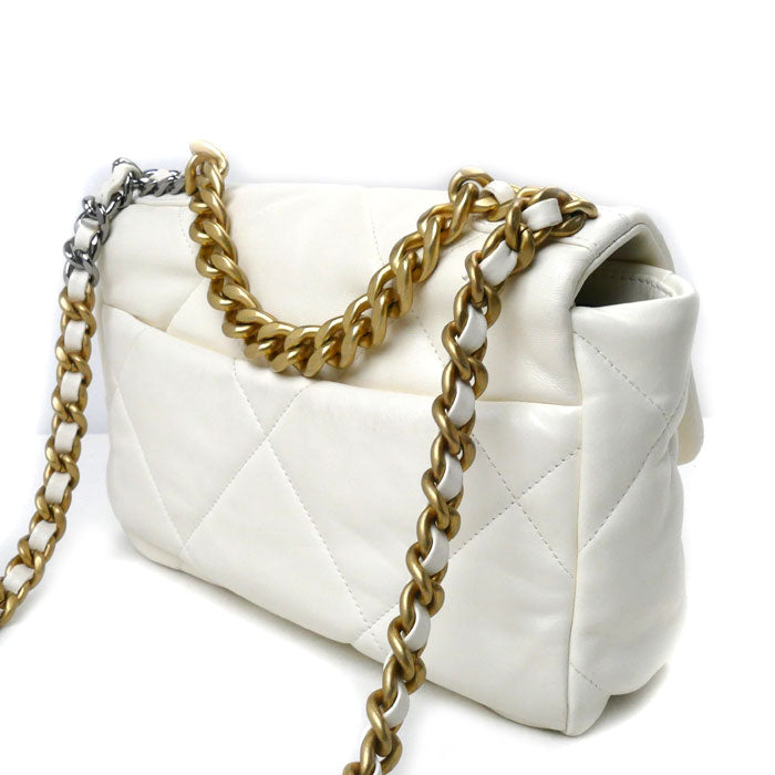 Chanel 19 Chain Shoulder Bag White Classic Flap
