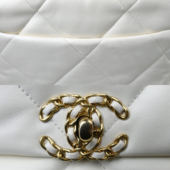 Chanel 19 Chain Shoulder Bag White Classic Flap