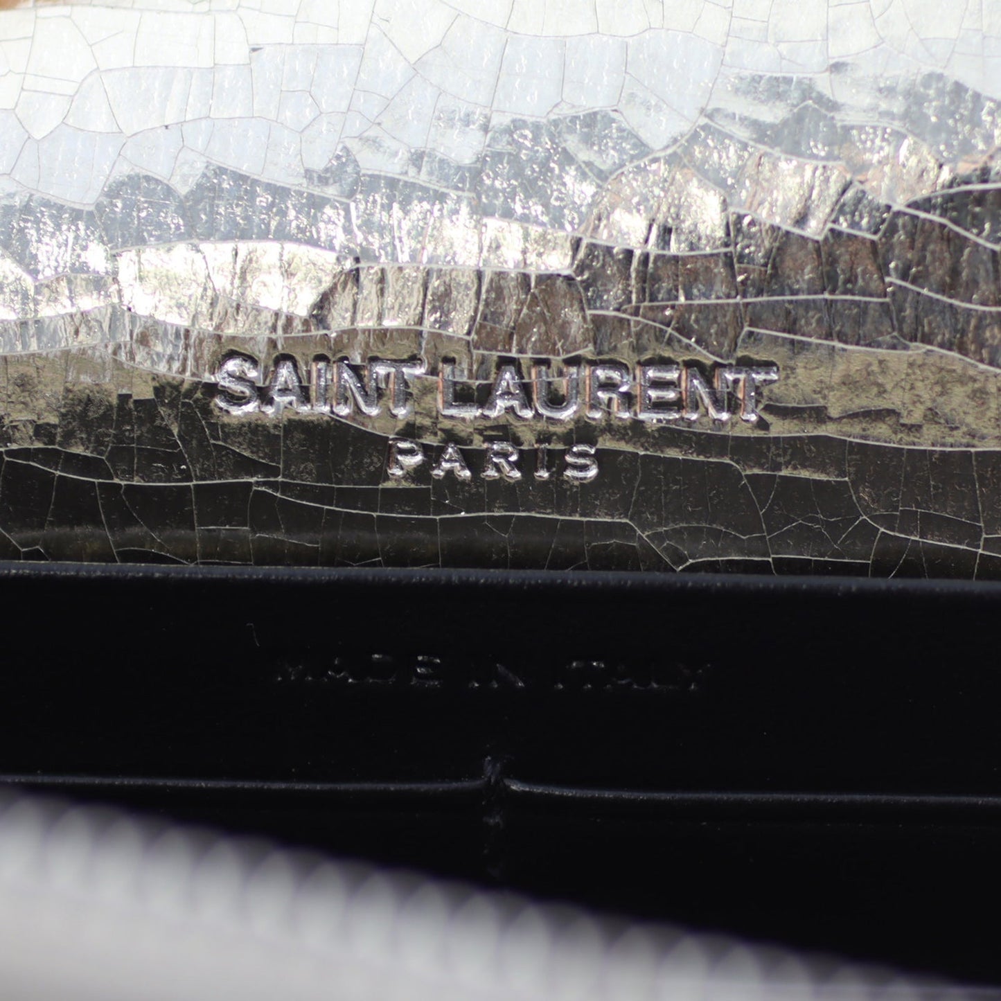 Saint Laurent Kate Metallic Crackled Leather Chain Wallet