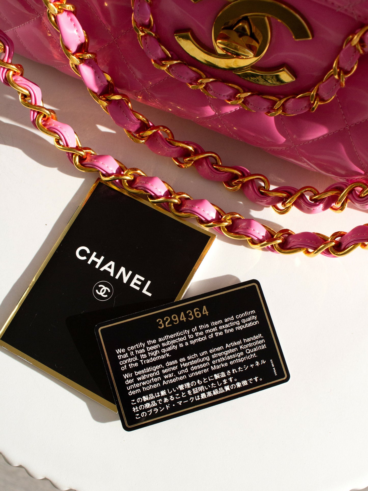 Chanel  S/S1995 Barbie Pink 24K Gold Chain Around Patent Lambskin Jumbo XL 95P Bag