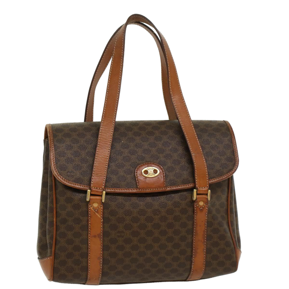 Luxury CELINE Macadam Canvas Hand Bag PVC Leather Brown  ki2991