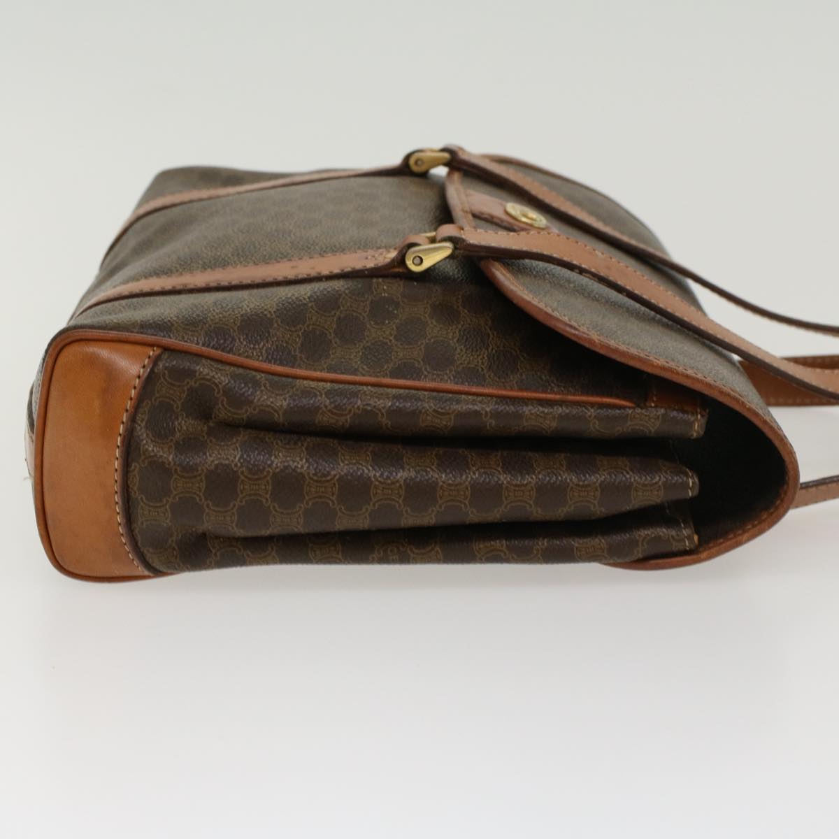 Luxury CELINE Macadam Canvas Hand Bag PVC Leather Brown  ki2991