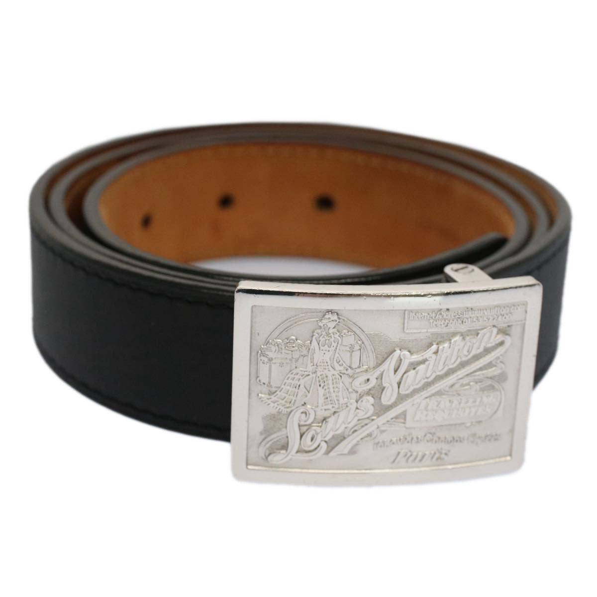 LOUIS VUITTON Ceinture jeans Belt Leather 29.5"-33.5" Black M6812 Auth ki3398