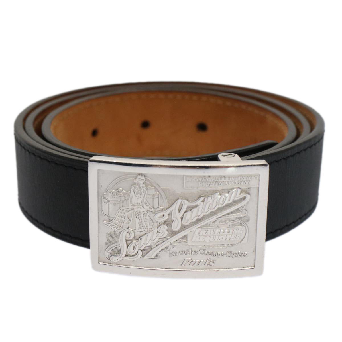 LOUIS VUITTON Ceinture jeans Belt Leather 29.5"-33.5" Black M6812 Auth ki3398