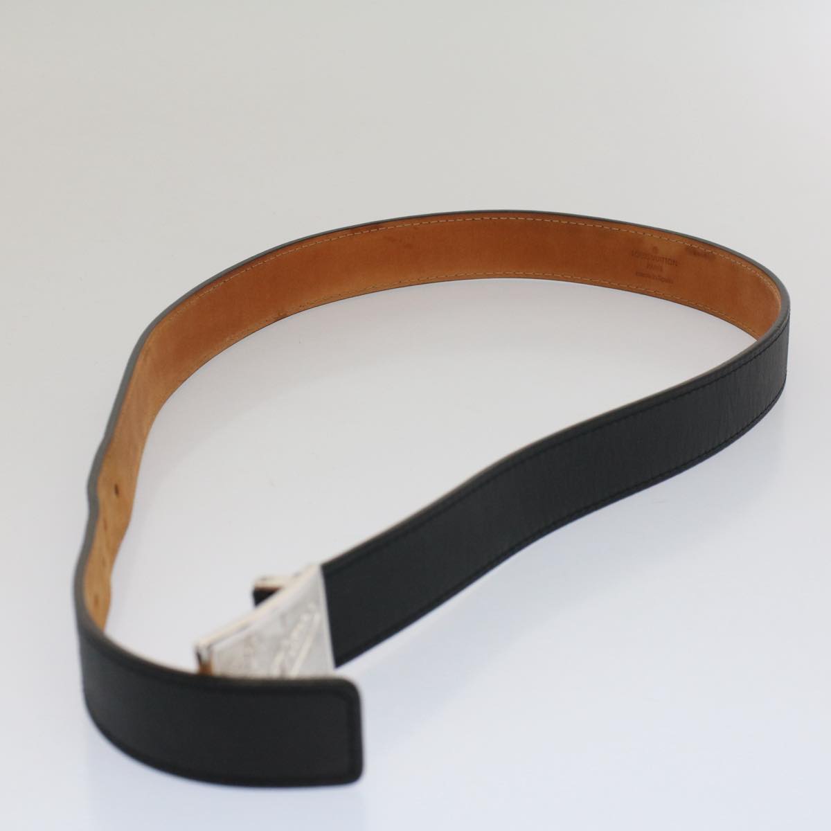 LOUIS VUITTON Ceinture jeans Belt Leather 29.5"-33.5" Black M6812 Auth ki3398