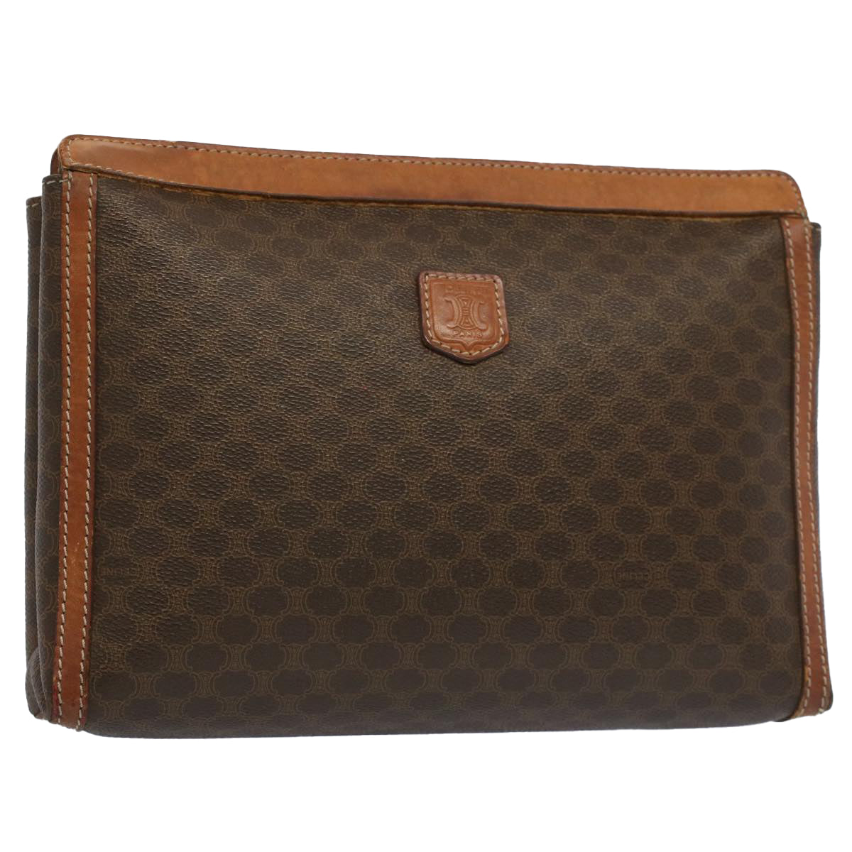 Luxury CELINE Macadam Canvas Clutch Bag PVC Leather Brown ki3409