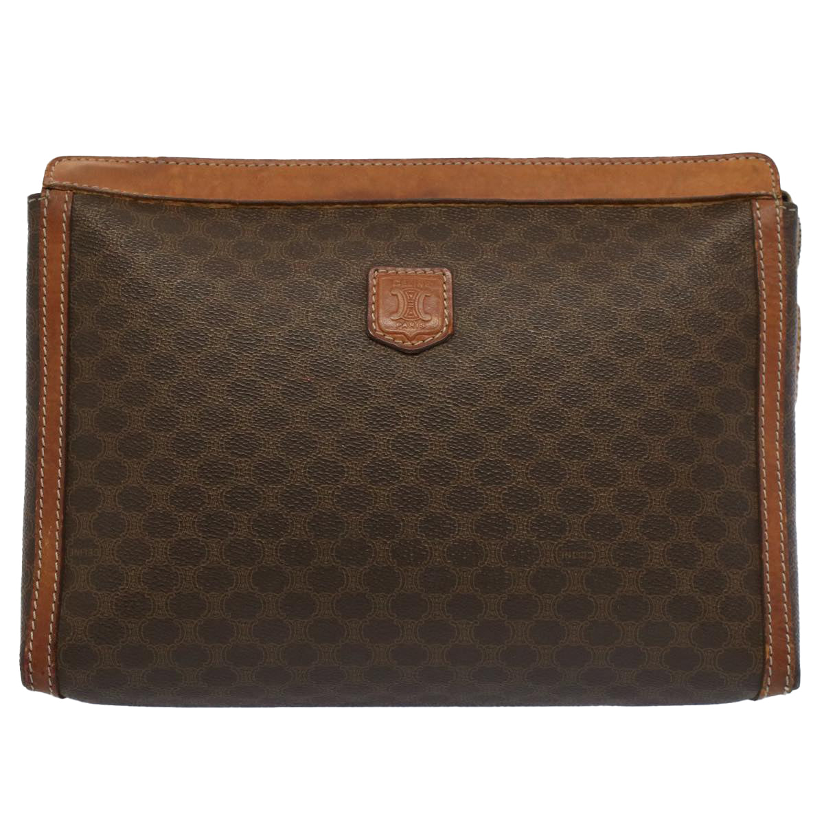 Luxury CELINE Macadam Canvas Clutch Bag PVC Leather Brown ki3409