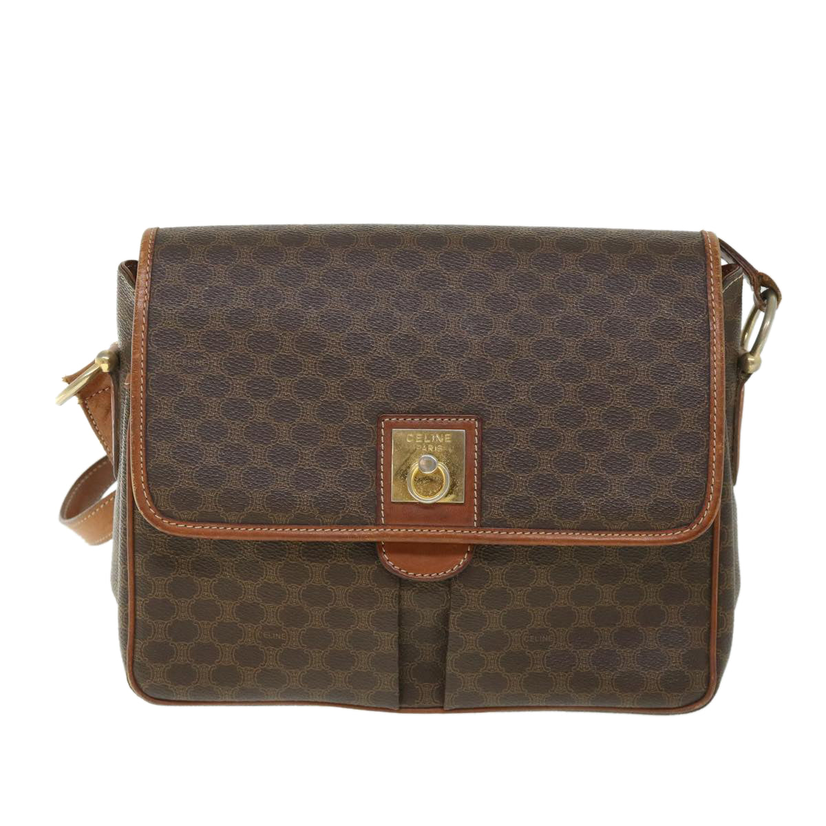 Luxury CELINE Macadam Canvas Shoulder Bag PVC Leather Brown  ki3561
