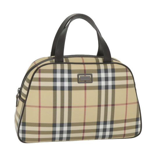 Luxury Burberry Nova Check Hand Bag PVC Leather Beige Auth ki3649