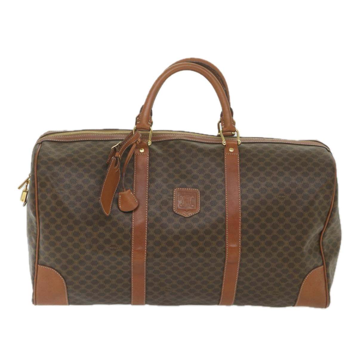 Luxury CELINE Macadam Canvas Boston Bag PVC Leather Brown  ki3775