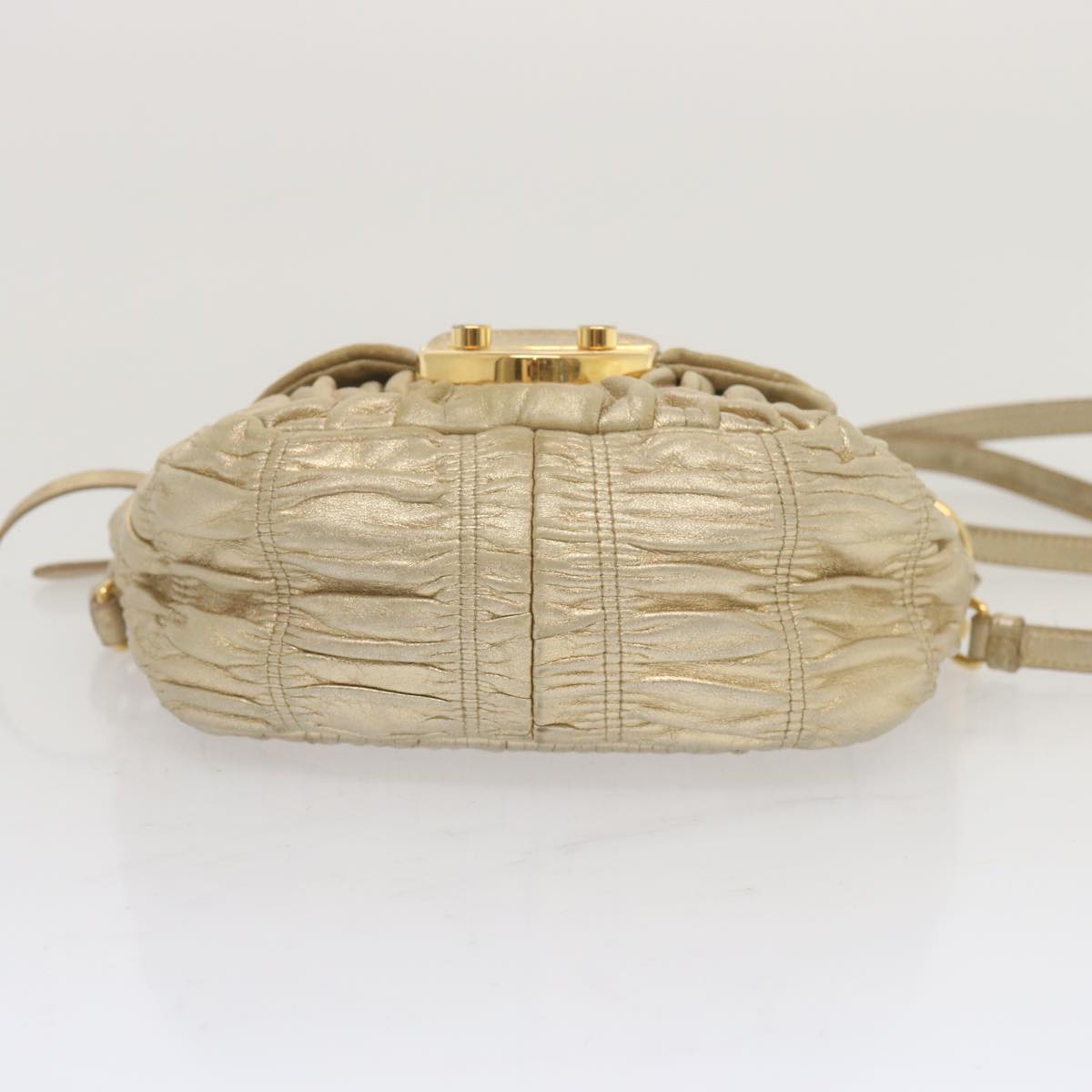 PRADA Gathered Shoulder Bag Leather 2way Gold Tone Auth ki3791