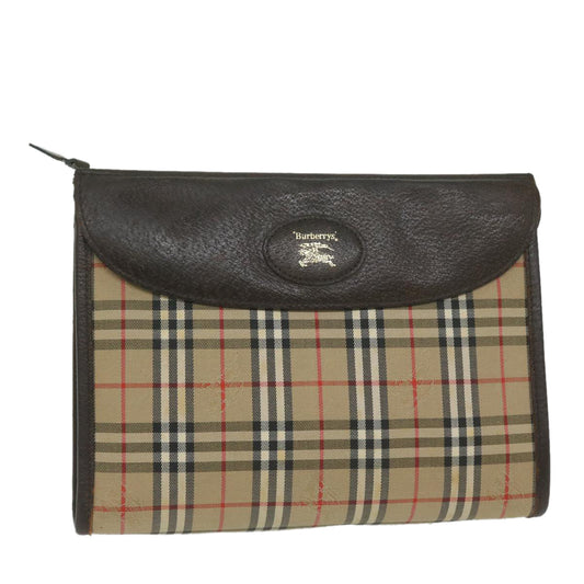 Luxury BurberrySs Nova Check Clutch Bag Nylon Canvas Beige Auth ki3989