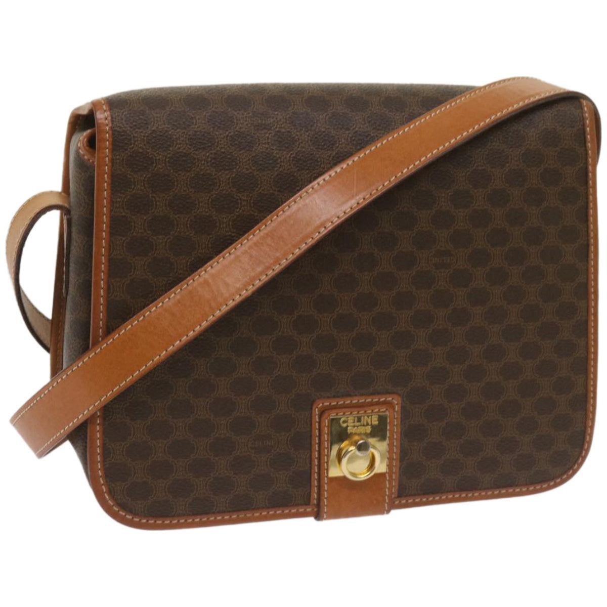 Luxury CELINE Macadam Canvas Shoulder Bag PVC Leather Brown  ki4109