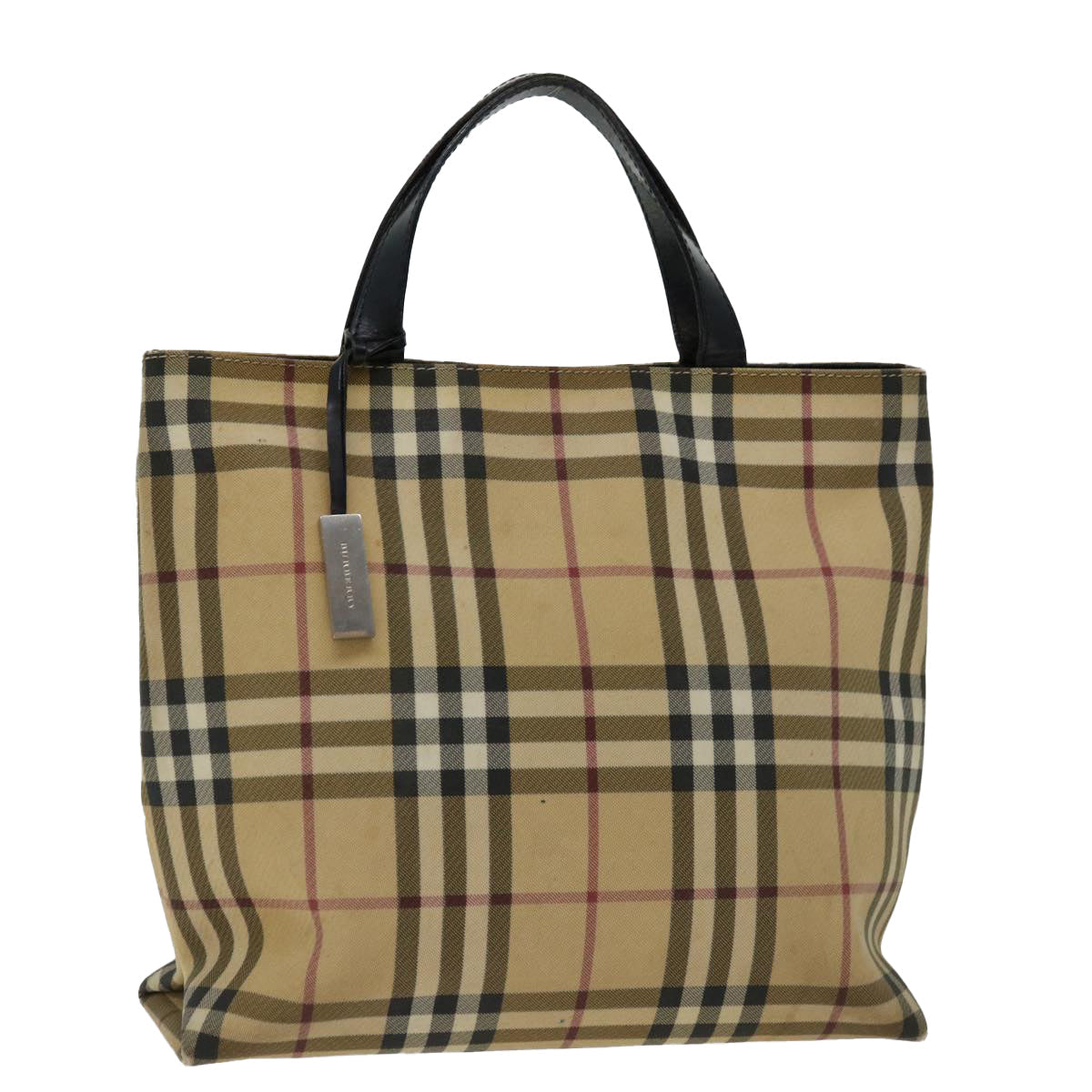 Luxury Burberry Nova Check Hand Bag PVC Beige Auth ki4182