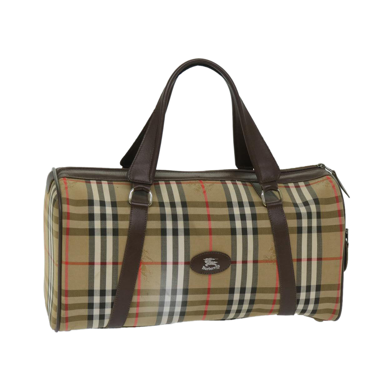 Luxury BurberrySs Nova Check Boston Bag Canvas Beige Auth ki4187