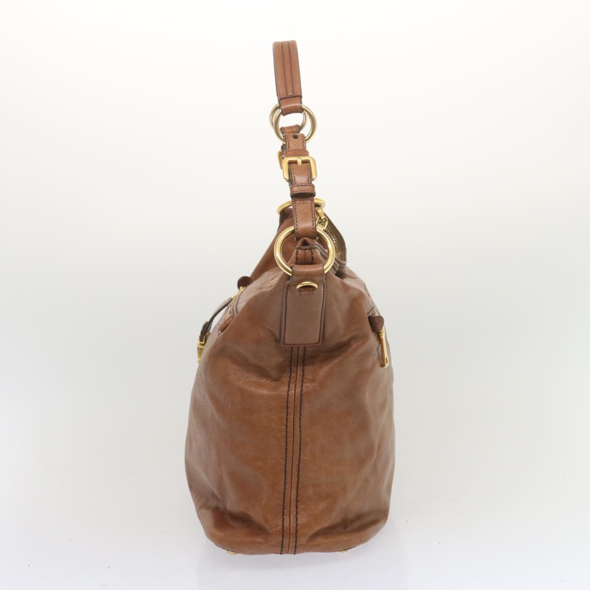 PRADA Shoulder Bag Leather Brown Auth ki4195
