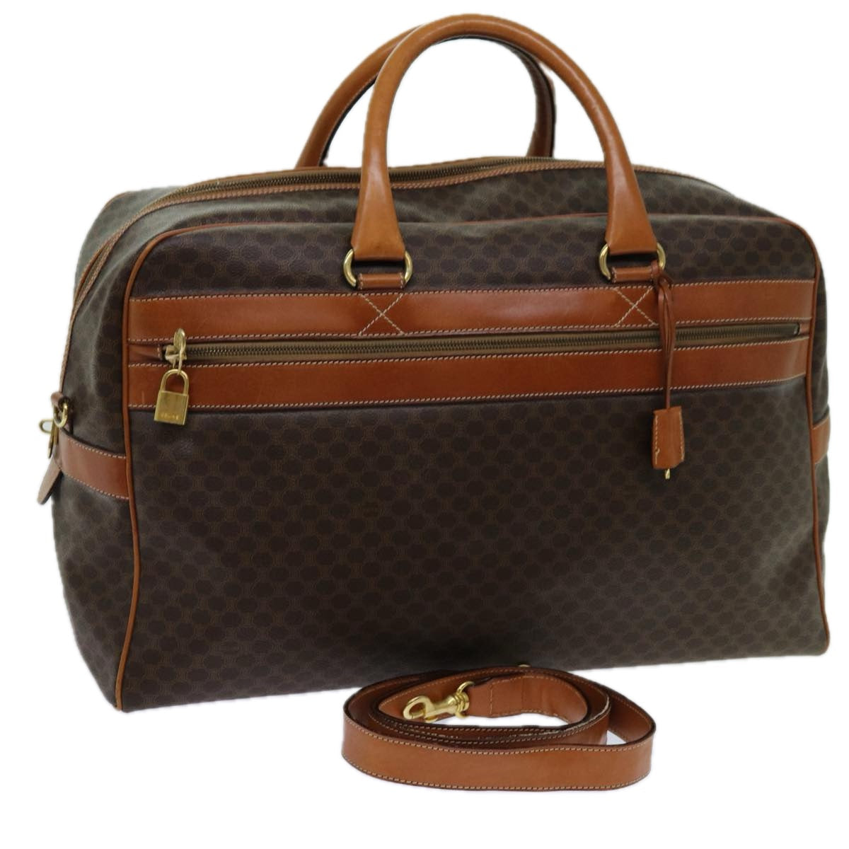 Luxury CELINE Macadam Canvas Boston Bag PVC 2way Brown  ki4248