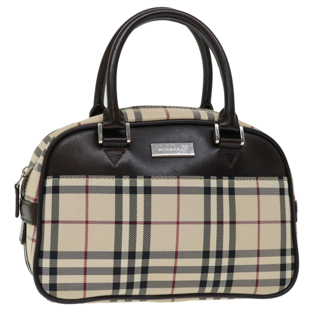 Luxury Burberry Nova Check Hand Bag Nylon Beige Auth ki4265